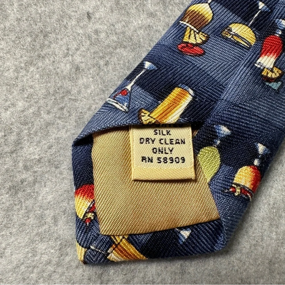 Mens Silk Tie Cocktail Drink Pattern Blue Fun Novelty Party Necktie